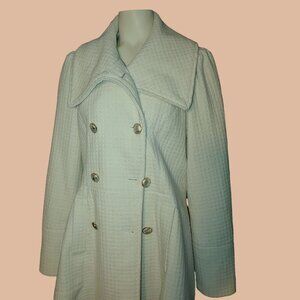 Worthington Peacoat Coat L Large Doube Breasted ivory Cream Slimmer Tweed